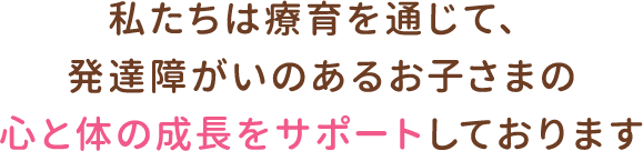 私たちは療育を通じて、発達障がいのあるお子さまの 心と体の成長をサポートしております